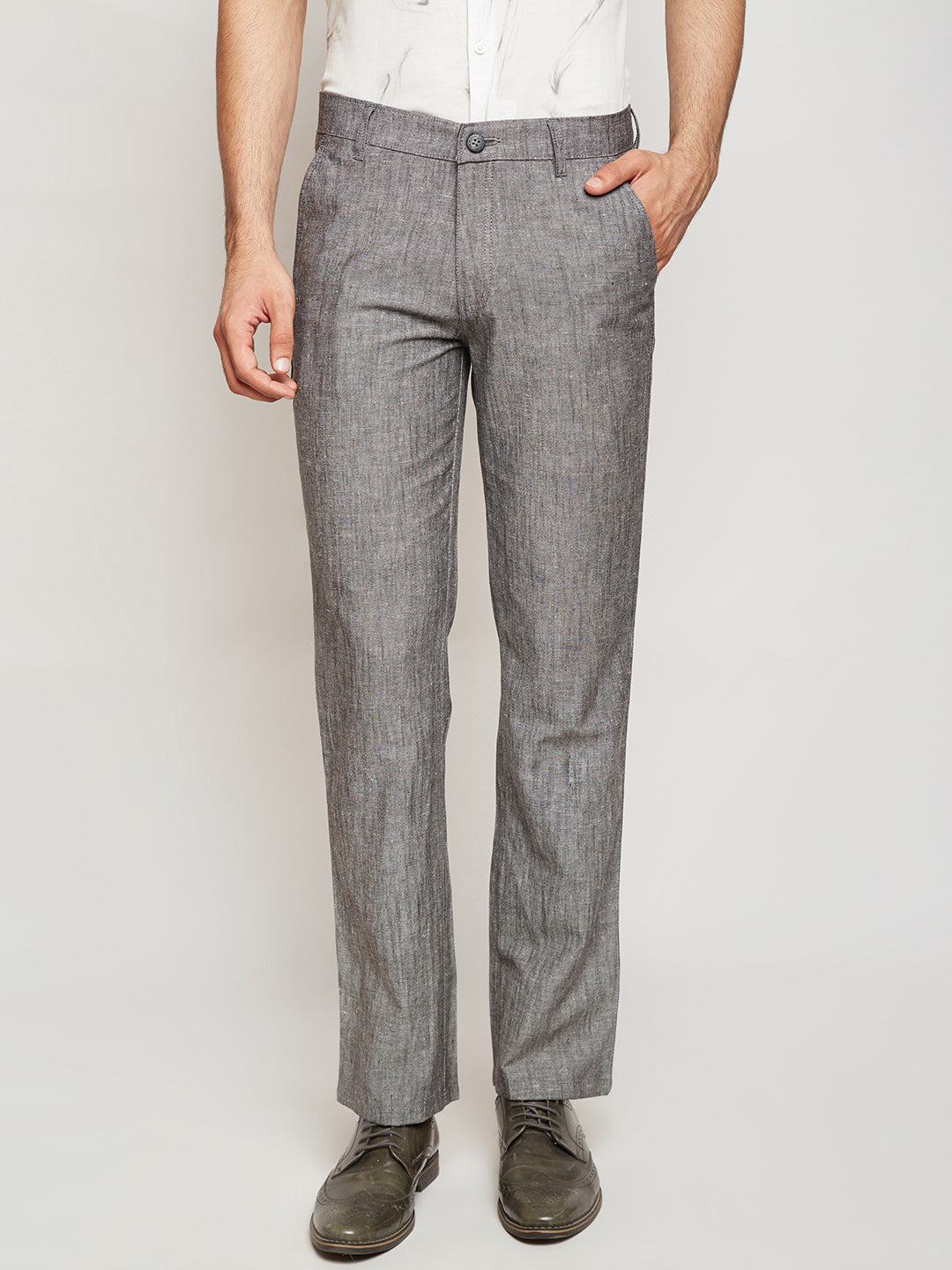 Grey Slim Fit Trousers - Men Trousers