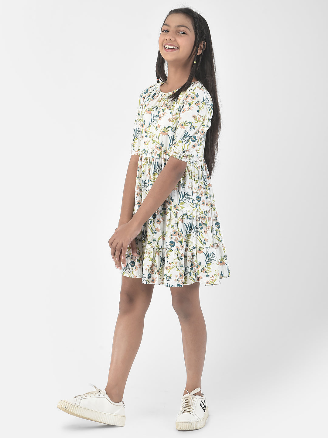  White Floral Empire Dress