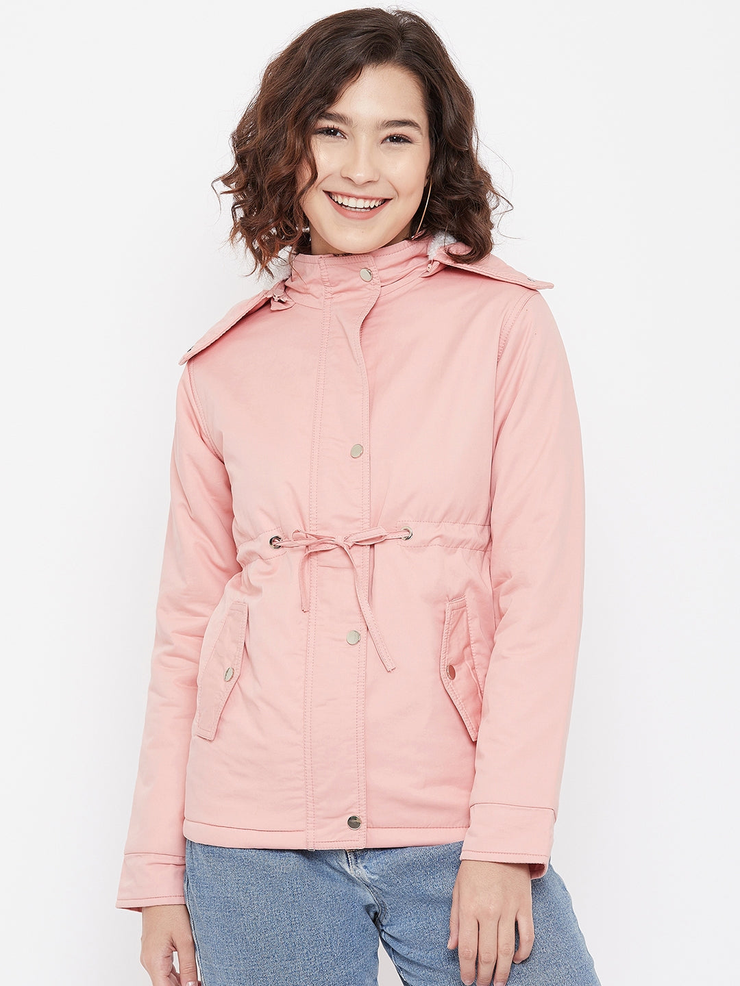 Pink Detachable Hood Jacket - Women Jackets