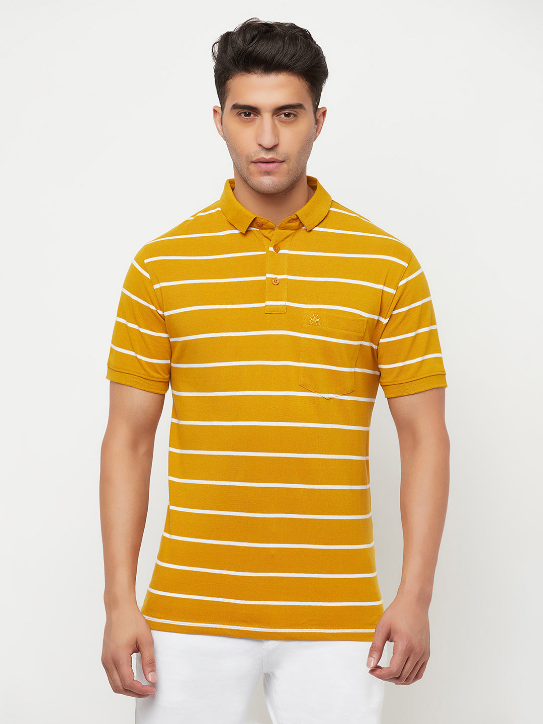 Mustard Striped Polo T-Shirt - Men T-Shirts