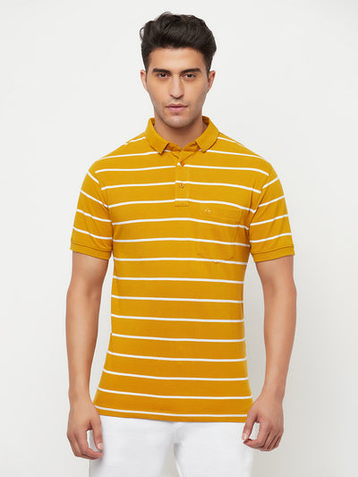 Mustard Striped Polo T-Shirt - Men T-Shirts