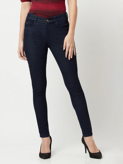 Navy Blue Super Skinny Jeans-Women Jeans-Crimsoune Club