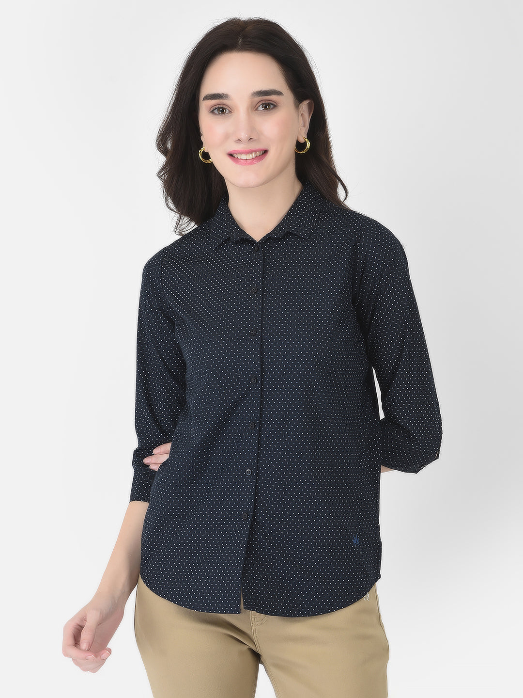 Navy Blue Dotted Shirt - Women Shirts
