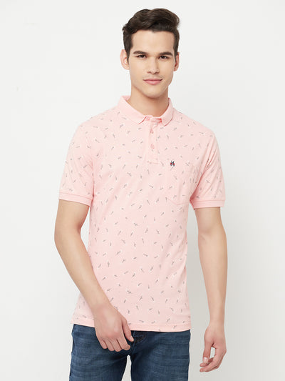 Pink Floral Printed Polo T-Shirt - Men T-Shirts