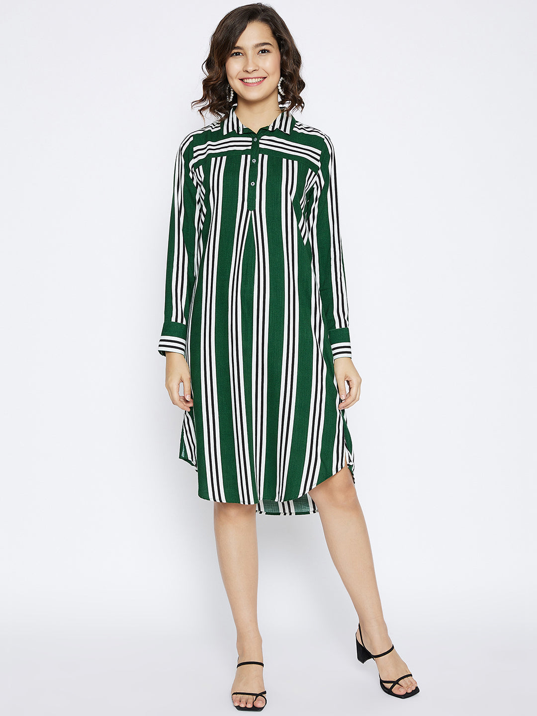 Green Striped shirt Dress - Women Dresses