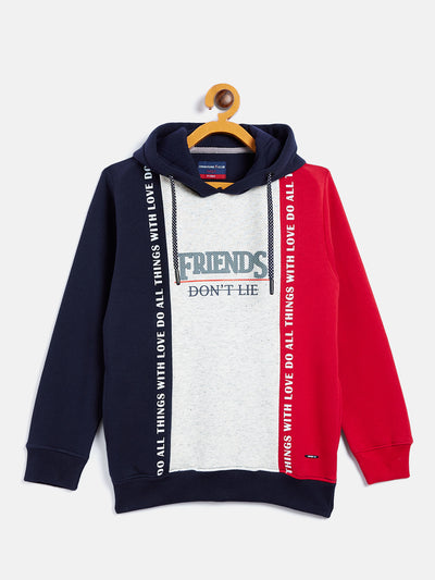 Navy Blue Colourblocked Hooded Sweatshirt - Boys Sweatshirts