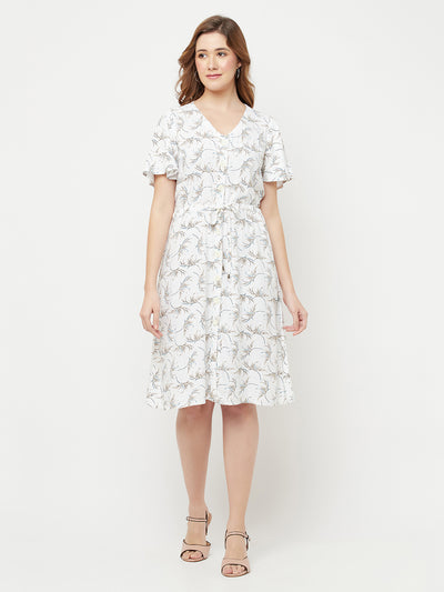 White Floral Midi Dress - Women Dresses