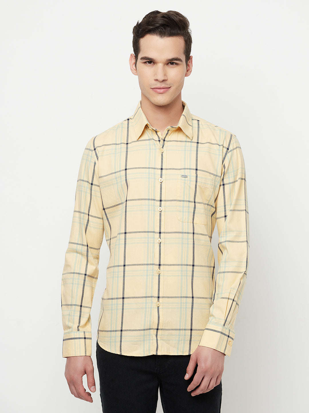 Yellow Checked Shirt - Men Shirts