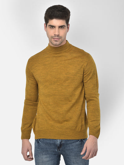 Mustard Solid Mock Neck Sweater-Men Sweaters-Crimsoune Club