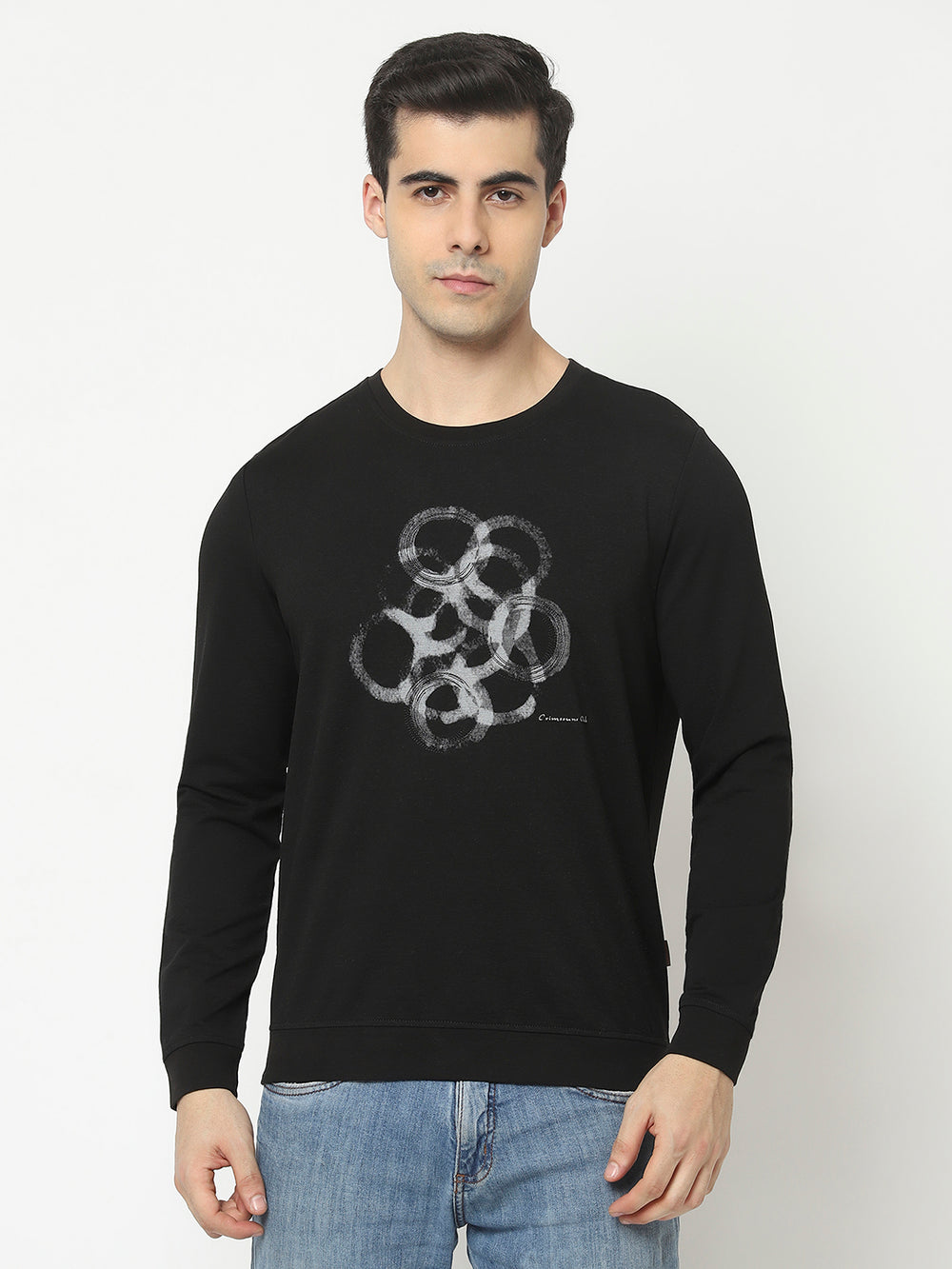 Black Sweatshirt with Graphic Print-Men Sweatshirts-Crimsoune Club