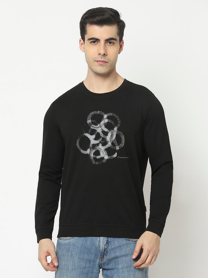 Black Sweatshirt with Graphic Print-Men Sweatshirts-Crimsoune Club