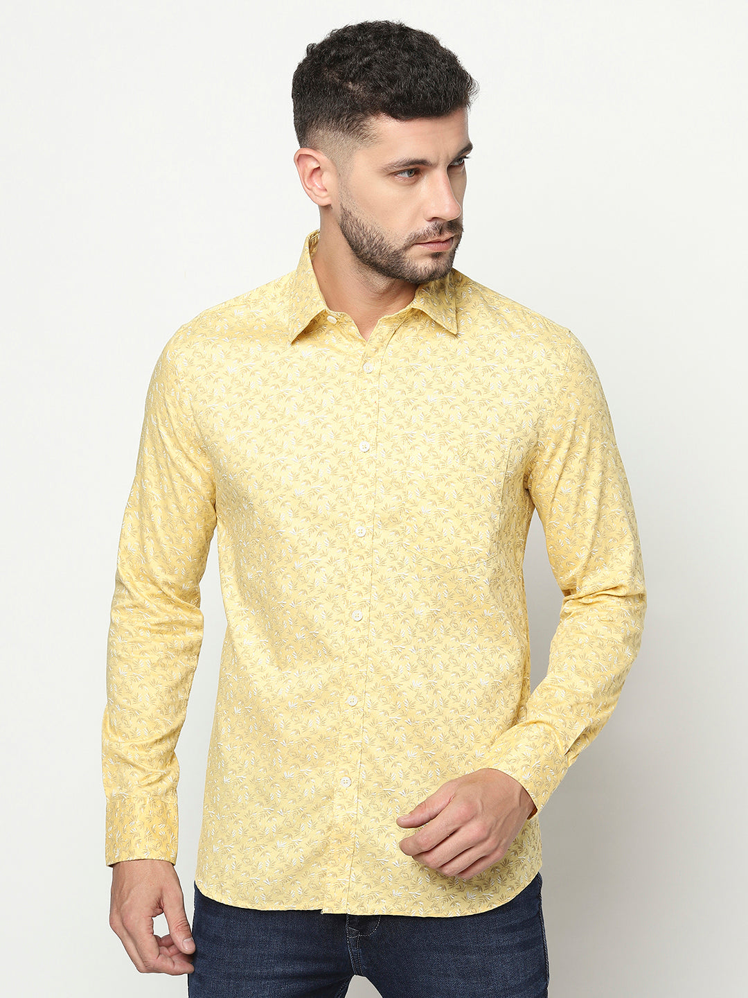 Yellow Floral Shirt-Men Shirts-Crimsoune Club