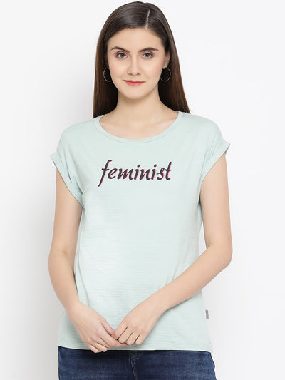 Green Printed Round Neck T-shirt - Women T-Shirts