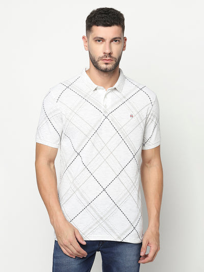 White Diagonal Checked Polo T-Shirt-Men T-Shirts-Crimsoune Club