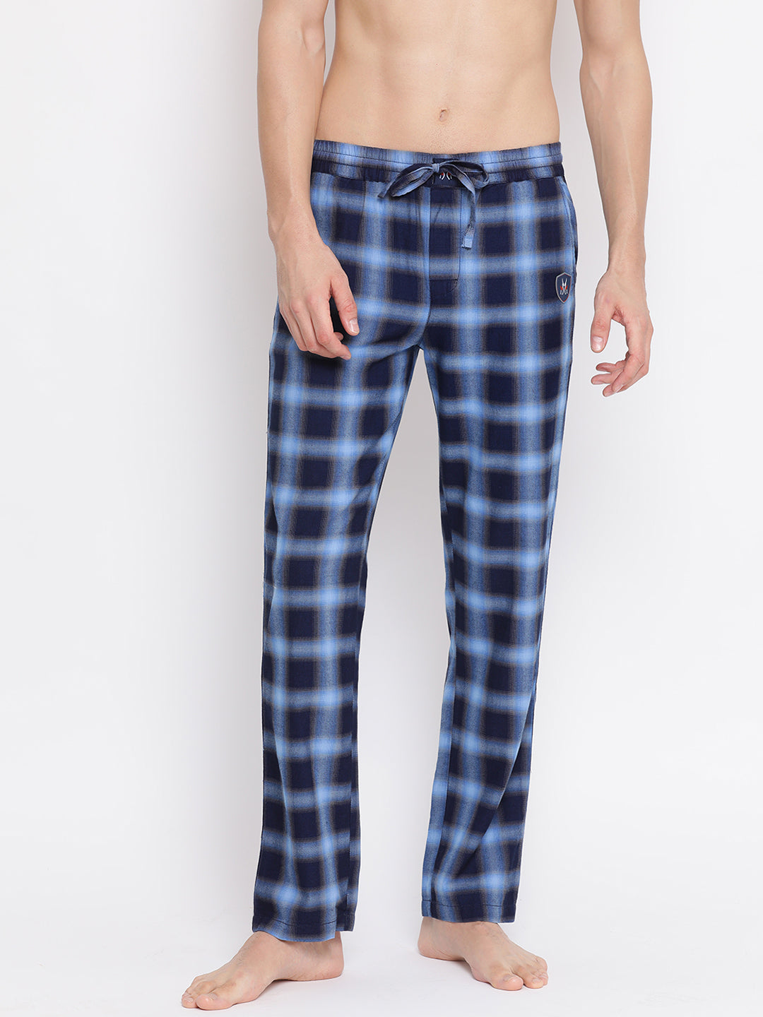 Navy Blue Checked Cotton Lounge Pants - Men Lounge Pants