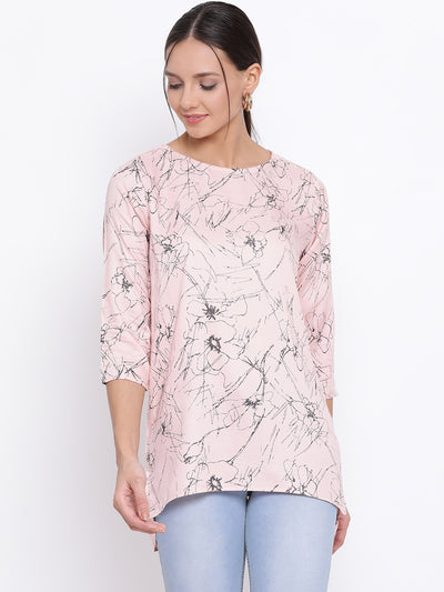 Pink Printed Asymmetrical Hem Top - Women Tops