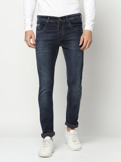 Navy Blue Slim Jeans-Men Jeans-Crimsoune Club