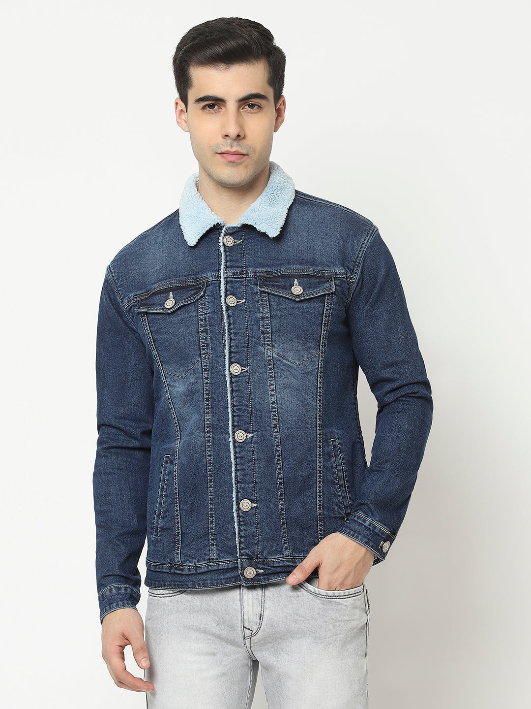  Blue Denim Jacket with Fur Inning