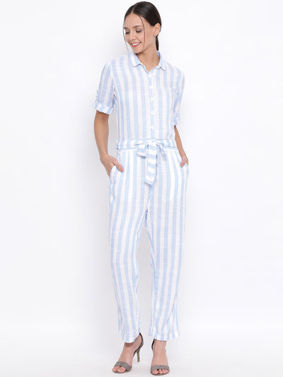 Blue Striped Jumpsuit - Women Jumpsuits