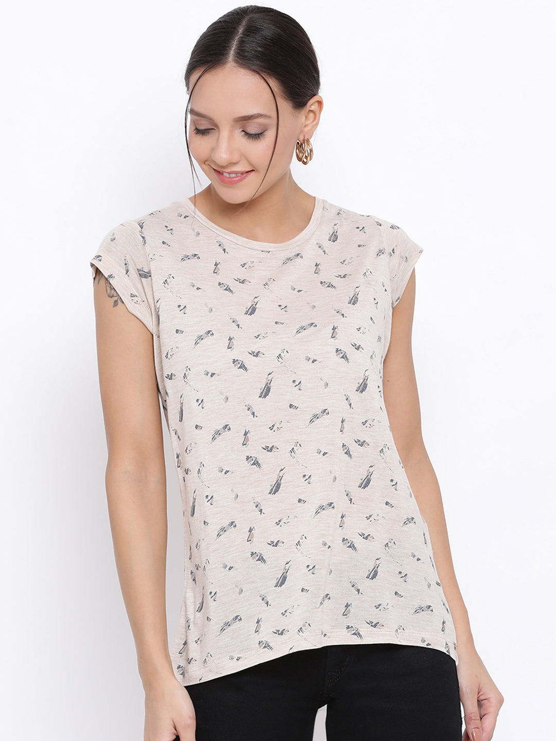 Beige Printed T-Shirt - Women T-Shirts