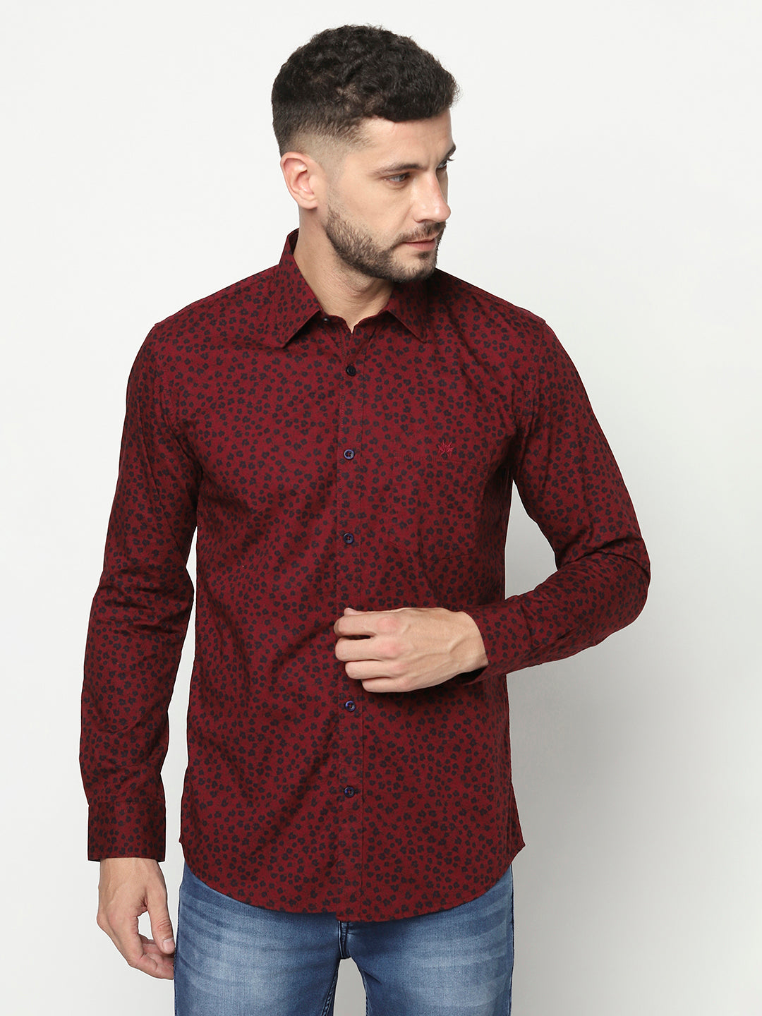 Maroon Floral Print Shirt-Men Shirts-Crimsoune Club
