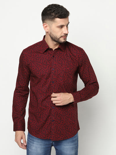 Maroon Floral Print Shirt-Men Shirts-Crimsoune Club