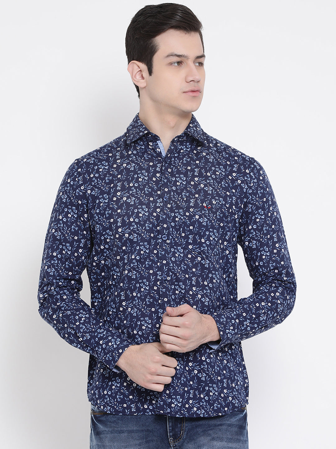 Blue Printed Linen Slim Fit shirt - Men Shirts