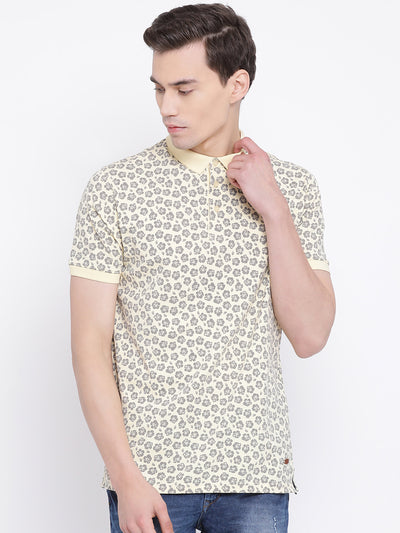 Yellow Printed Polo Neck T-Shirt - Men T-Shirts