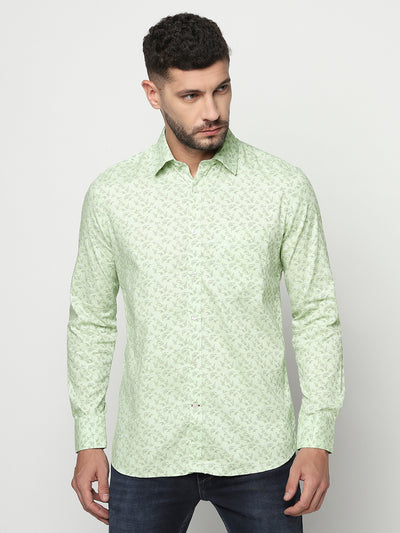 Mint Green Floral Shirt-Men Shirts-Crimsoune Club