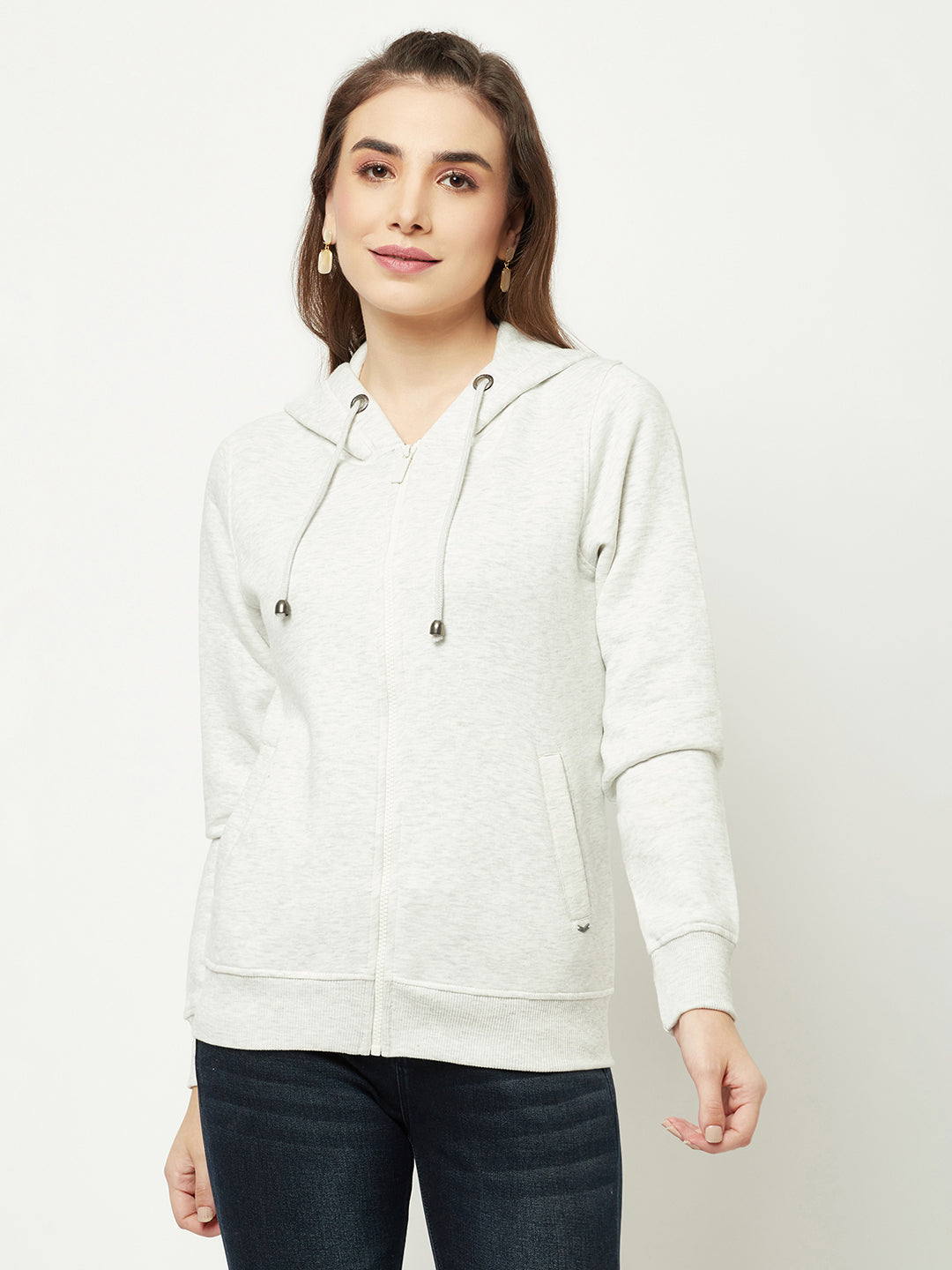  Melange White Zipper Sweatshirt