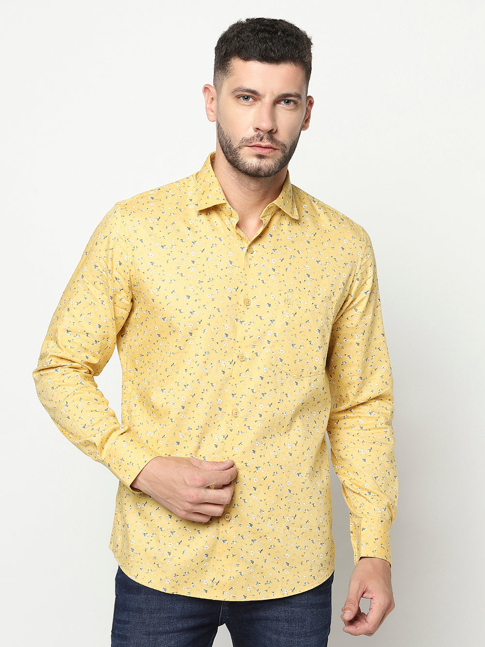 Yellow Floral Shirt-Men Shirts-Crimsoune Club