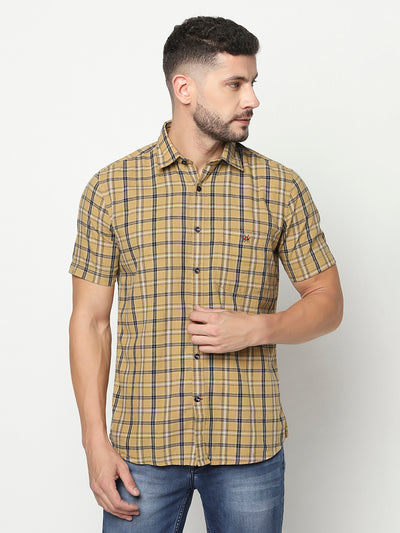 Yellow Checked Shirt-Men Shirts-Crimsoune Club