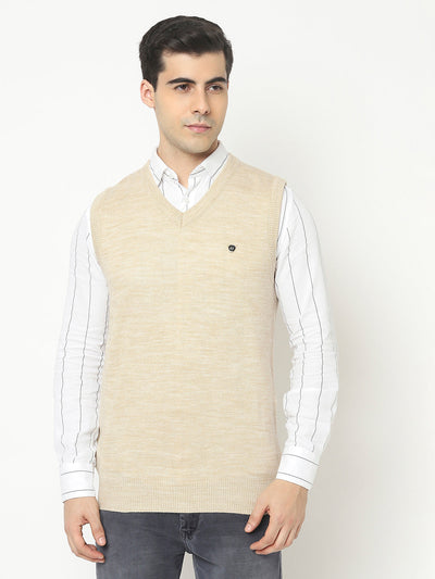  Beige Sweater Vest with Logo Crest 