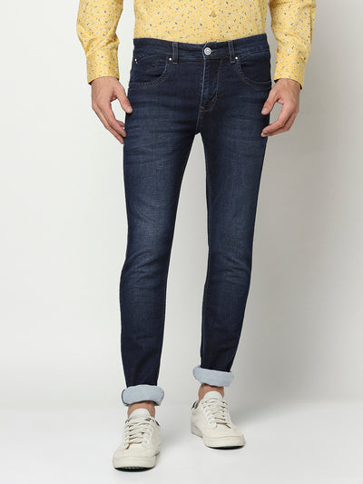 Navy Blue 5 Pocket Jeans-Men Jeans-Crimsoune Club