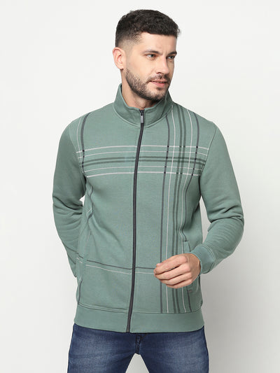 Green Lined Zipper Sweatshirt-Men Sweatshirts-Crimsoune Club