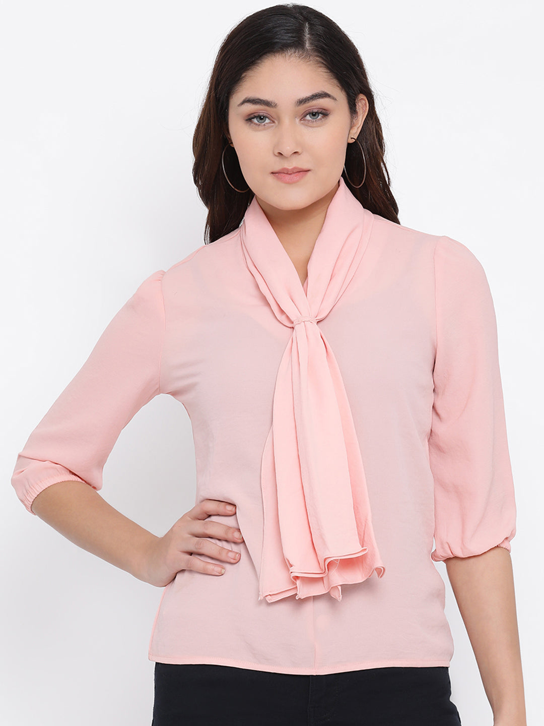 Knotted Collar Casual Top - Women Tops
