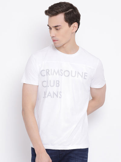 White Printed Round Neck T-Shirt - Men T-Shirts