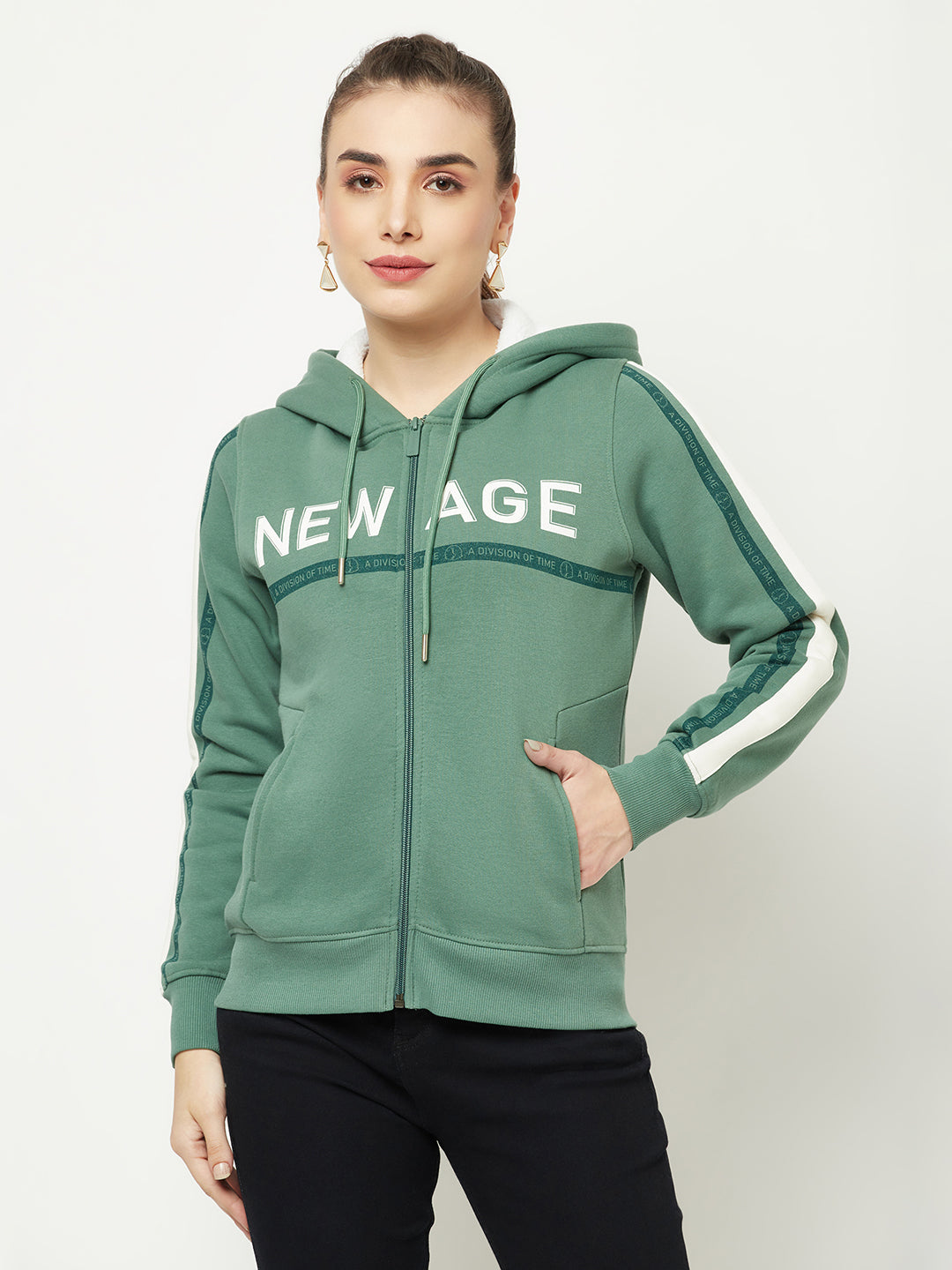  Sea Green Typographic Zipper Sweatshirt