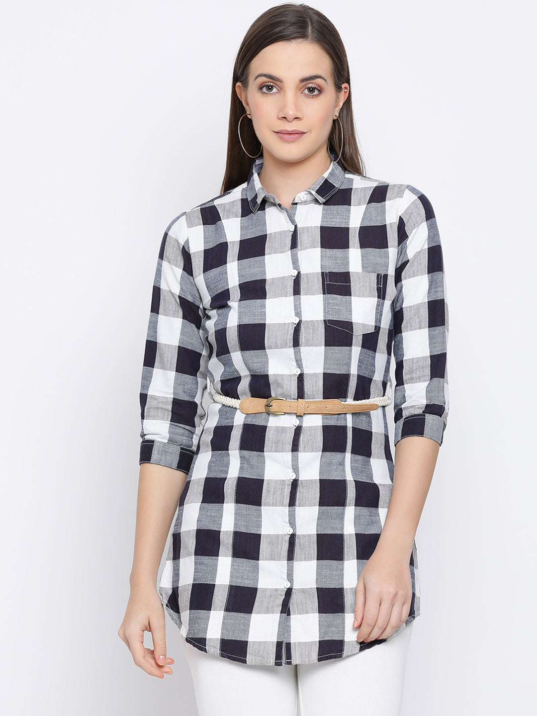 Checked Button Up Shirt - Women Shirts