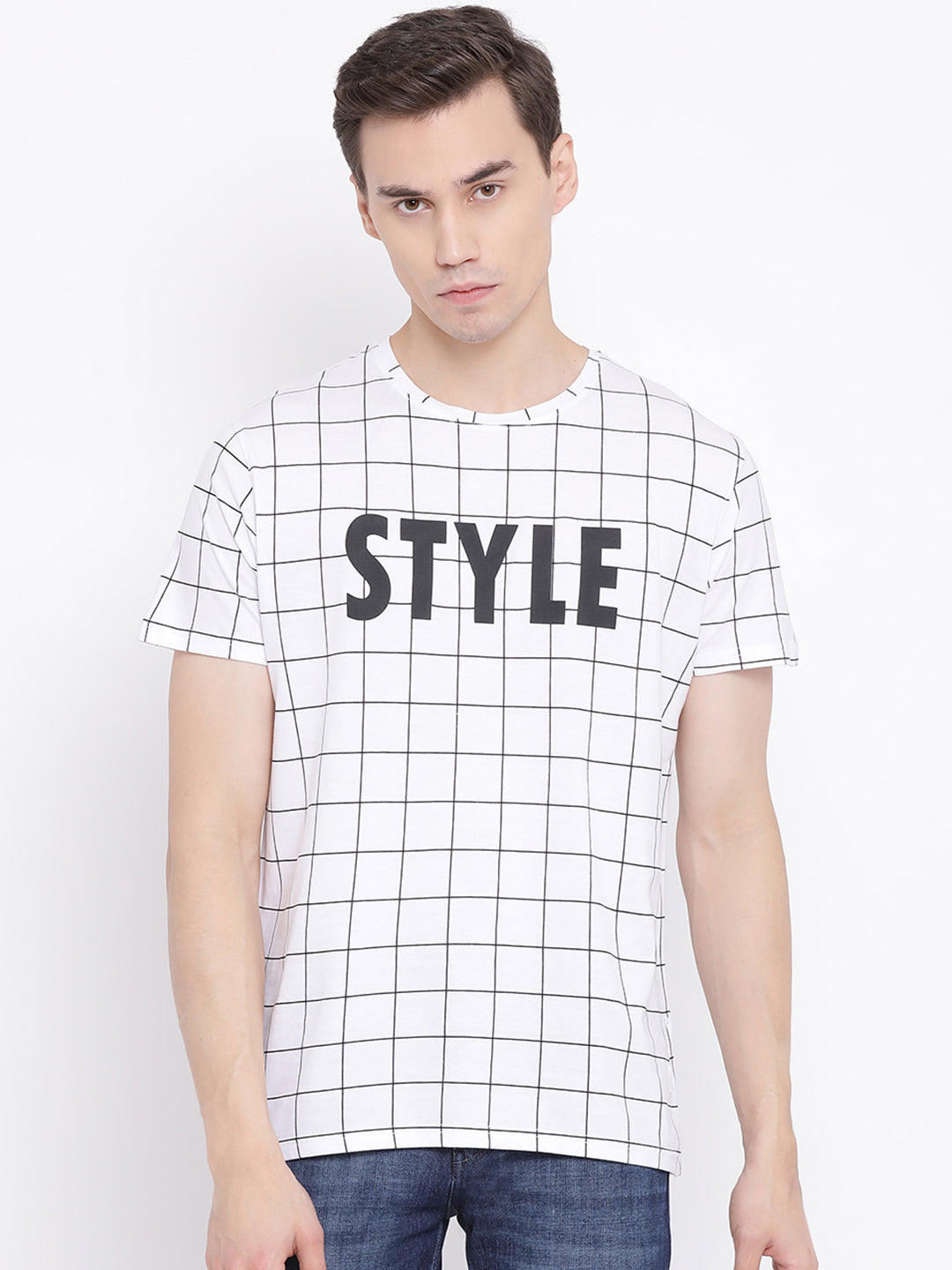 White Printed Round Neck T-Shirt - Men T-Shirts