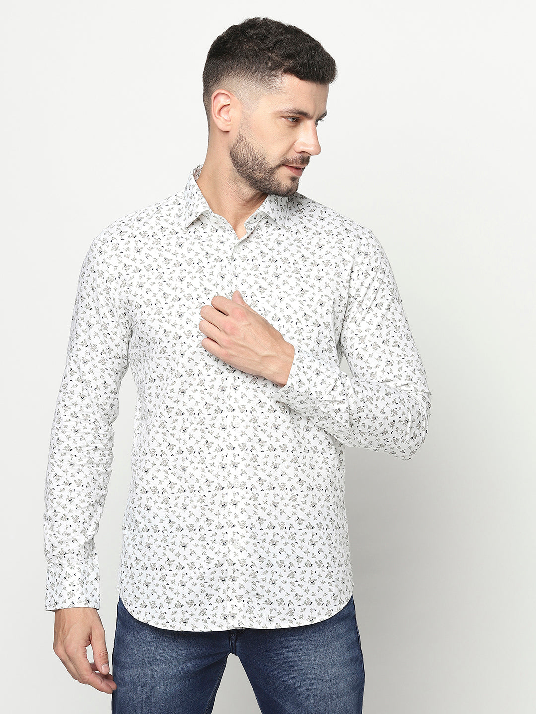 White Floral Shirt-Men Shirts-Crimsoune Club