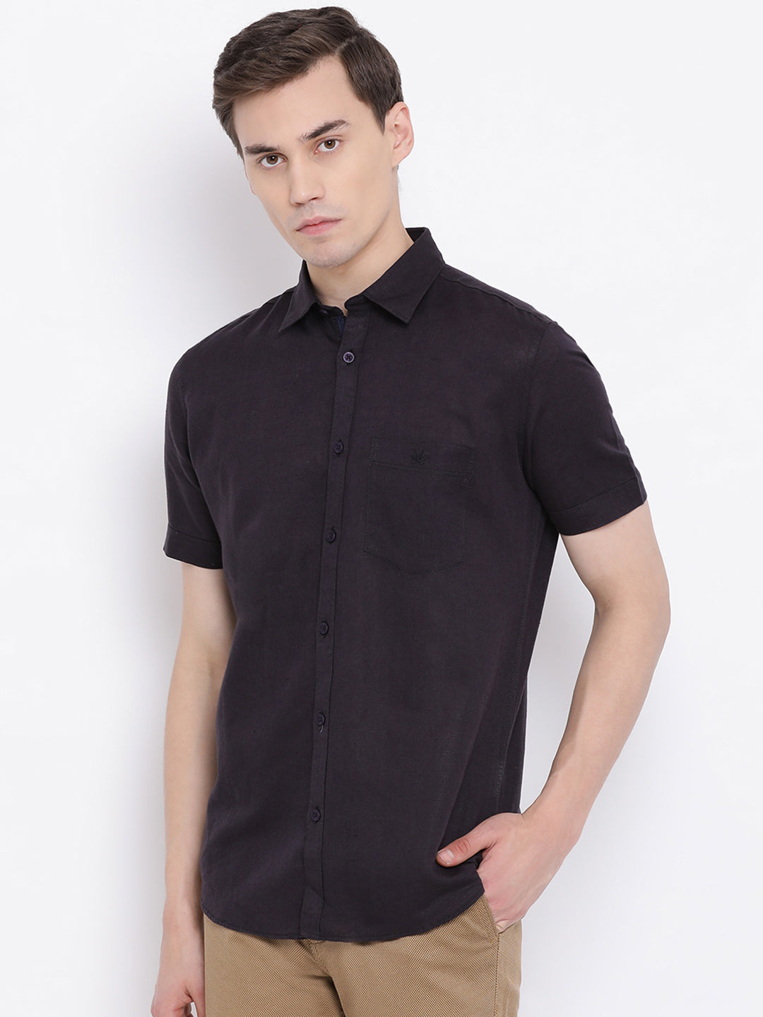 Black Cotton Linen Shirt - Men Shirts