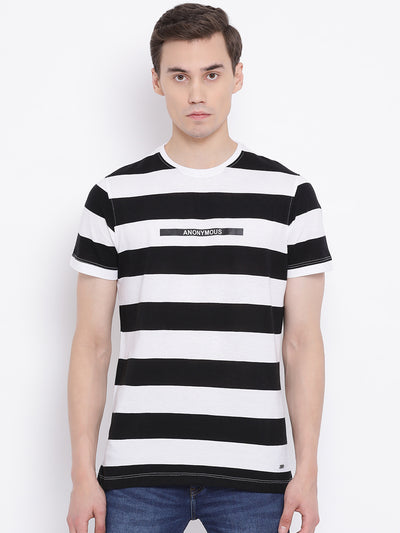 White Striped Round Neck T-Shirt - Men T-Shirts