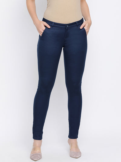 Blue Slim Fit Trousers - Women Trousers