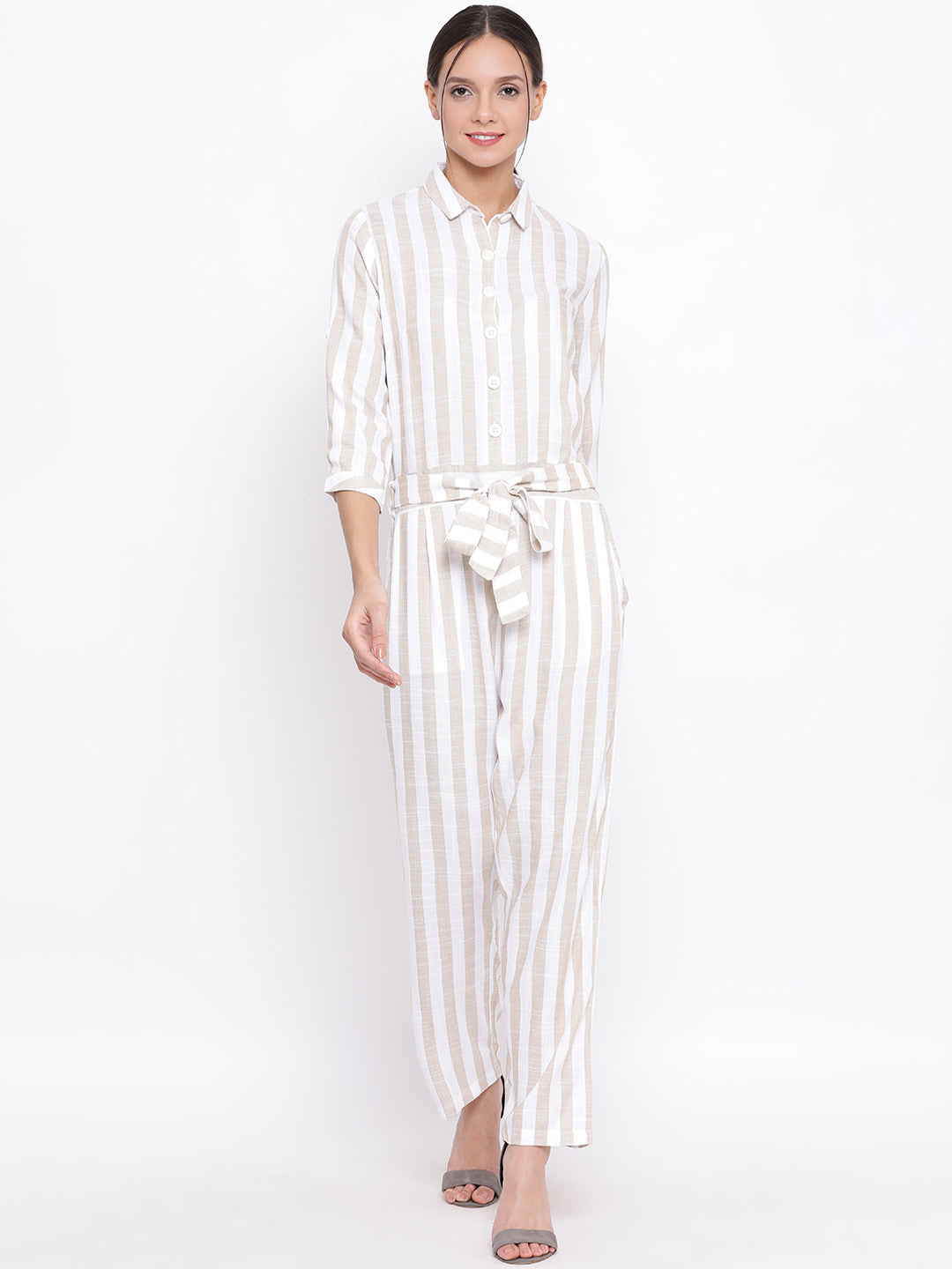 Grey Striped Jumpsuit - Women Jumpsuits