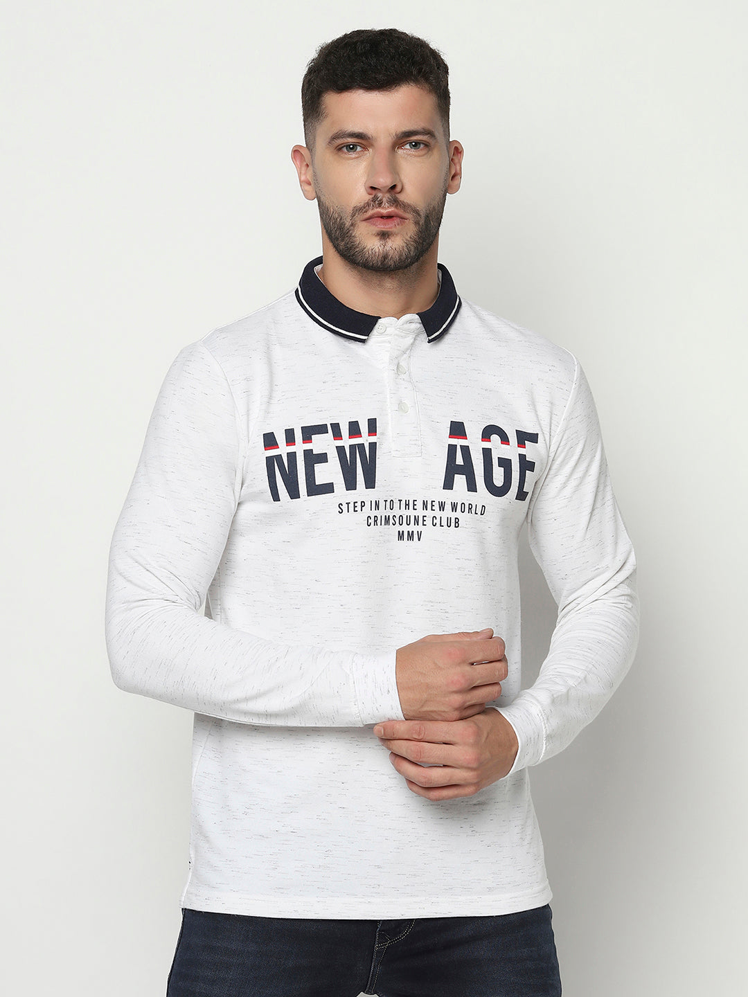 Typographic Long-Sleeved Polo T-Shirt-Men T-Shirts-Crimsoune Club