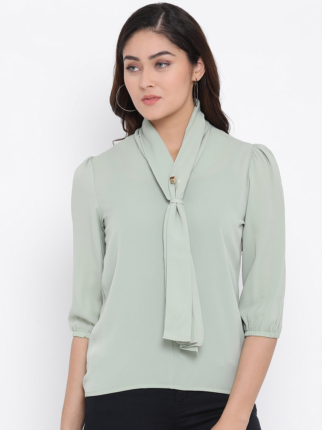 Mint Green Mandarin Collar Tops - Women Tops