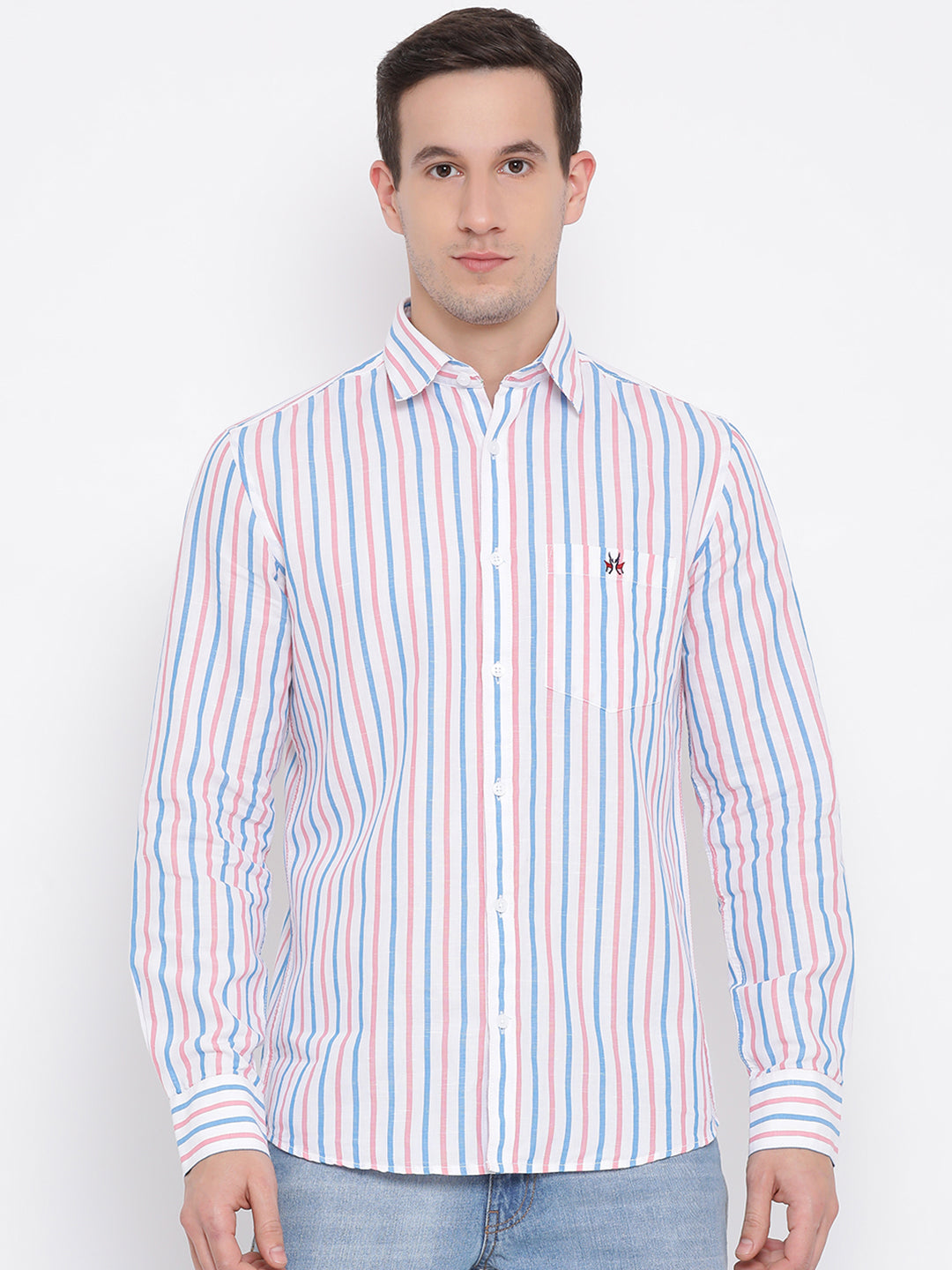 Multicolor Striped Spread Collar Slim Fit Shirt - Men Shirts