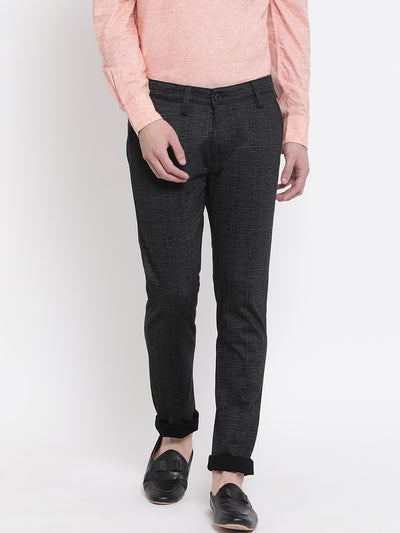 Black Checked Slim fit Trousers - Men Trousers