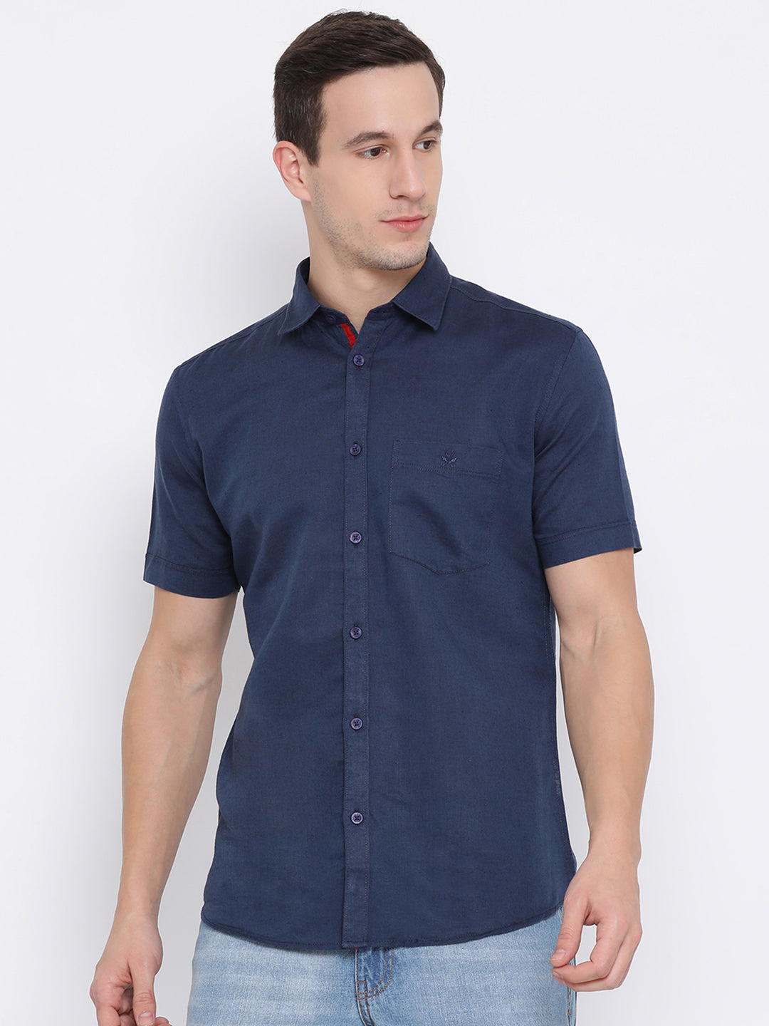 Navy Blue Spread Collar Slim Fit Shirt - Men Shirts